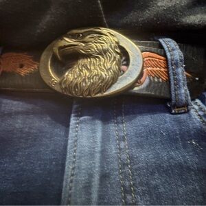 Vintage Black and Brown Eagle buckle 100% leather Belt